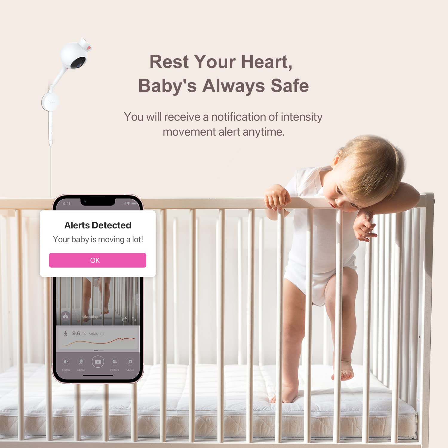 iBaby Smart Baby Breathing Monitor - with Camera and Audio, Tracking Baby's Breathing, Sleeping, Movement. i2 Wi-Fi Video Baby Monitor, Contactless, Work with Smartphone. - Image 8